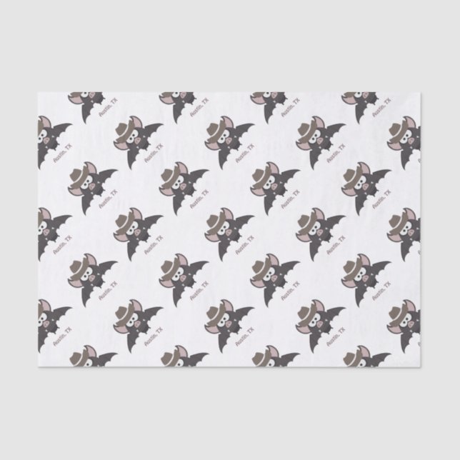 Austin Texas Cute Cartoon Cowboy Bat Tissue Paper (Front)
