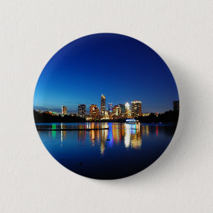 Austin Texas Downtown Night Skyline Ladybird Lake 2 Inch Round Button