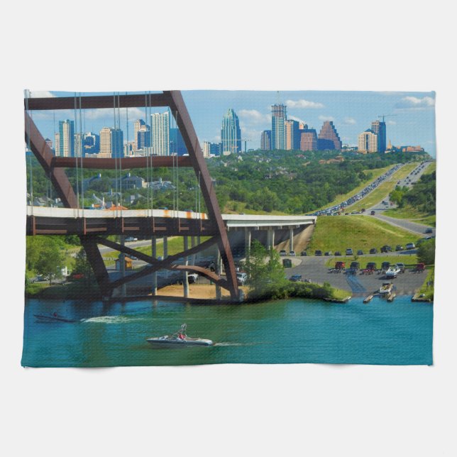 Austin, Texas from 360 Bridge Kitchen Towel (Horizontal)