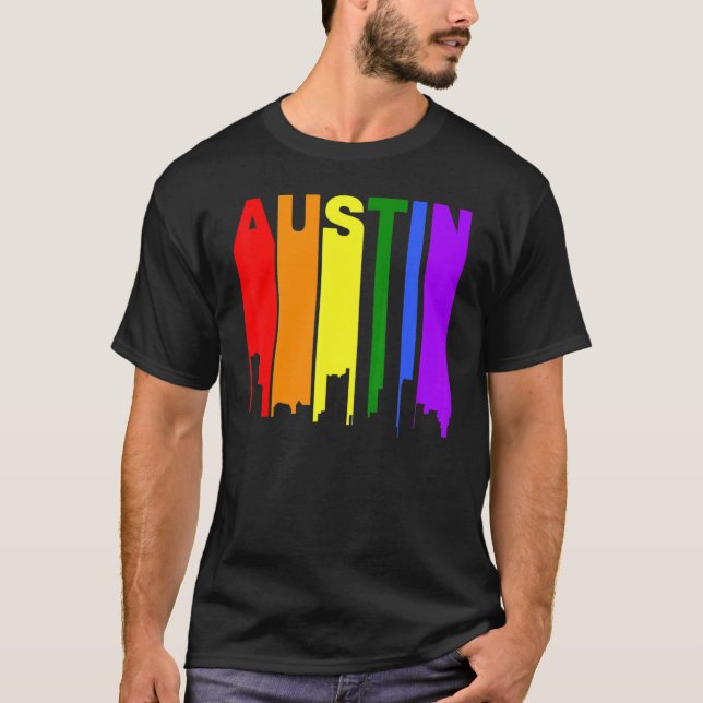 Austin Texas Lgbtq Gay Pride Rainbow Skyline T-Shirt (Front)