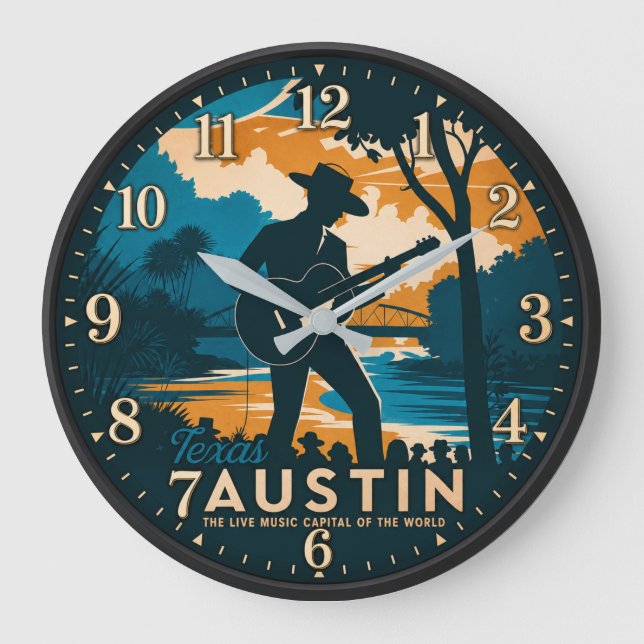 Austin Texas Live Music Capital Large Clock (Front)