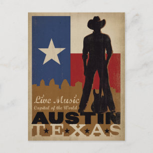Austin, Texas   Live Music Cowboy Postcard