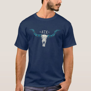 Austin Texas Long Horn Skull Southwest Pattern T-Shirt