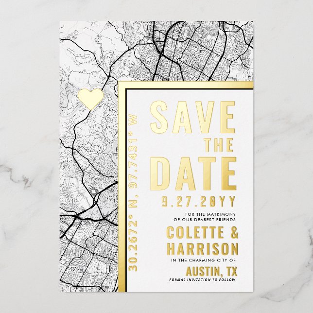 Austin, Texas Love Locator | Wedding Save the Date (Front)