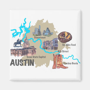 Austin Texas Map Magnet