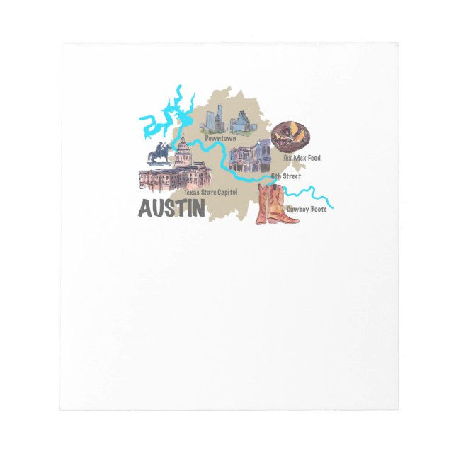 Austin Texas Map Notepad (Front)
