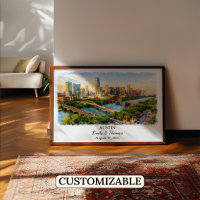 Austin Texas Poster, Watercolor, Custom