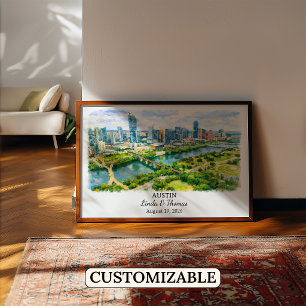 Austin Texas Poster, Watercolor, Custom Poster