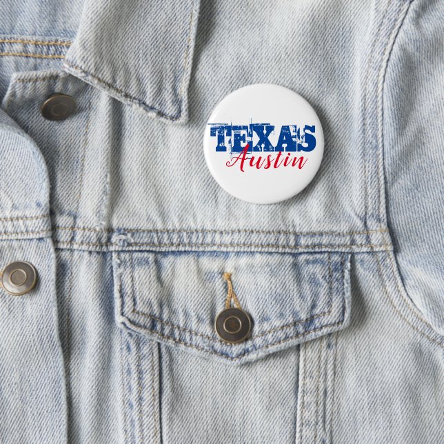Austin Texas Red Blue Typography  2 Inch Round Button (In Situ)