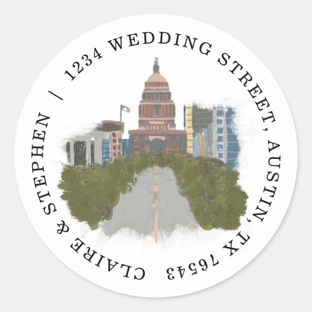 Austin Texas Return Address Classic Round Sticker (Front)