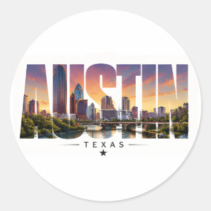 Austin Texas Riverfront Skyline Travel Scene Classic Round Sticker