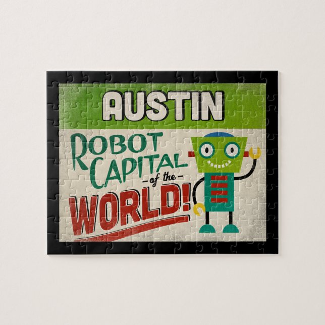 Austin Texas Robot - Funny Vintage Jigsaw Puzzle (Horizontal)