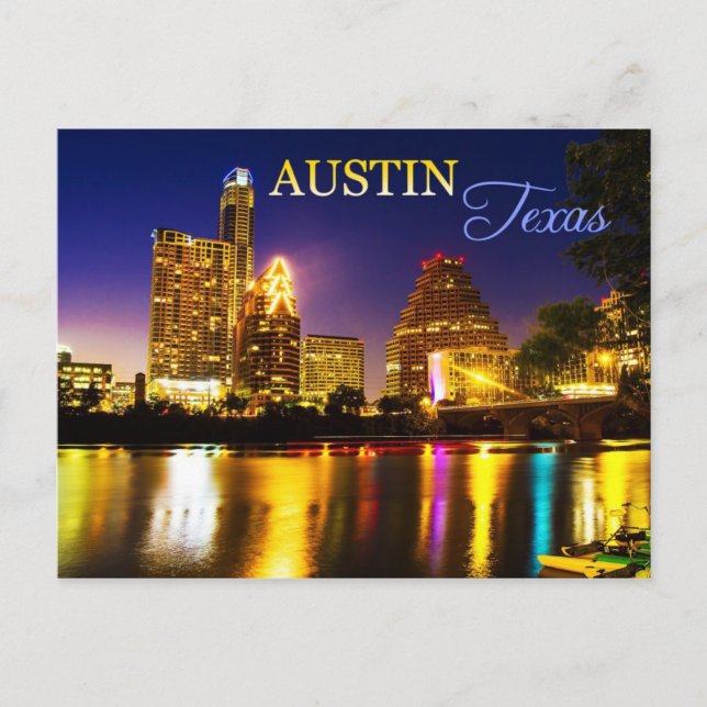 Austin, Texas Skyline at Night Postcard (Front)