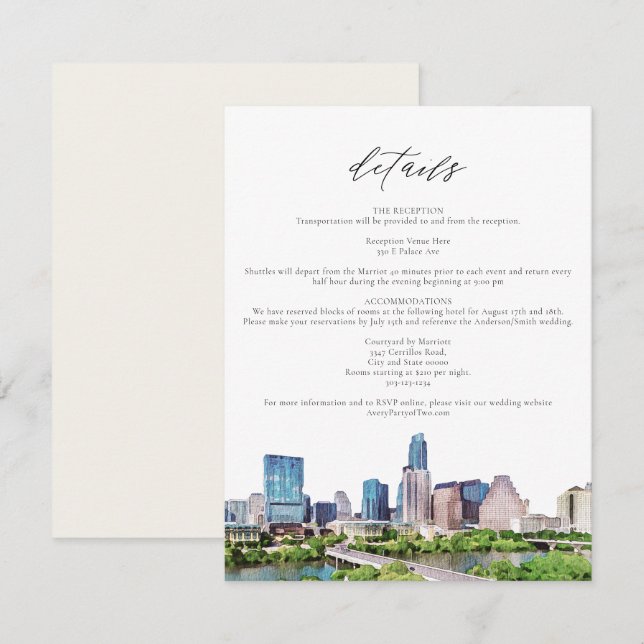 AUSTIN TEXAS Skyline Détails Insérer une carte (Devant / Derrière)