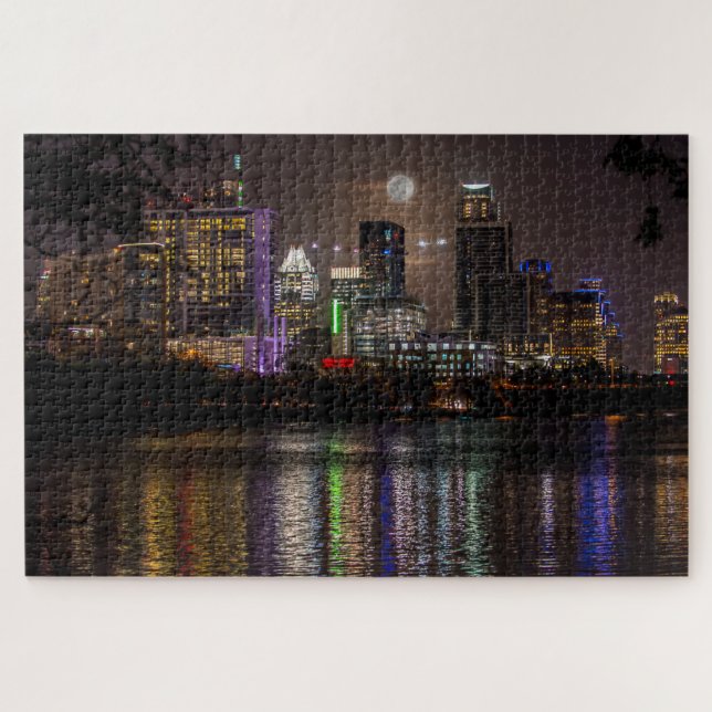 Austin, Texas Skyline Full Moon Jigsaw Puzzle (Horizontal)