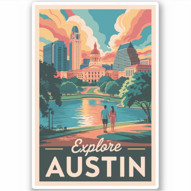 Austin Texas Skyline Travel Art Vintage (Front)