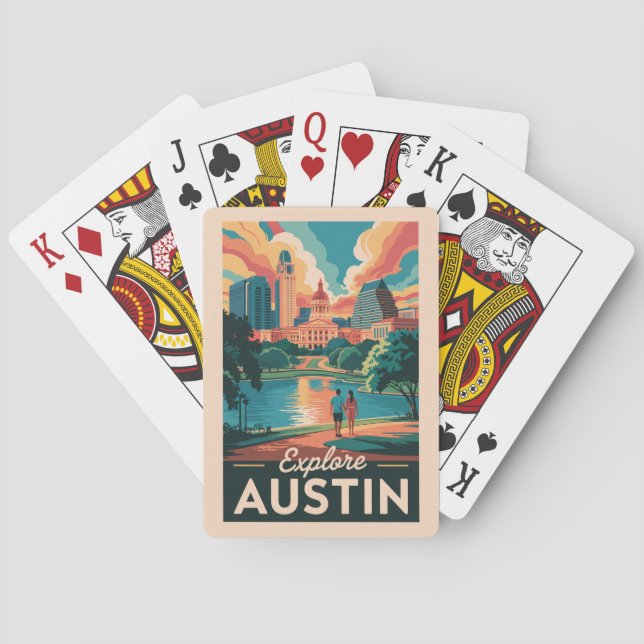 Austin Texas Skyline Travel Art Vintage Playing Cards (Back)