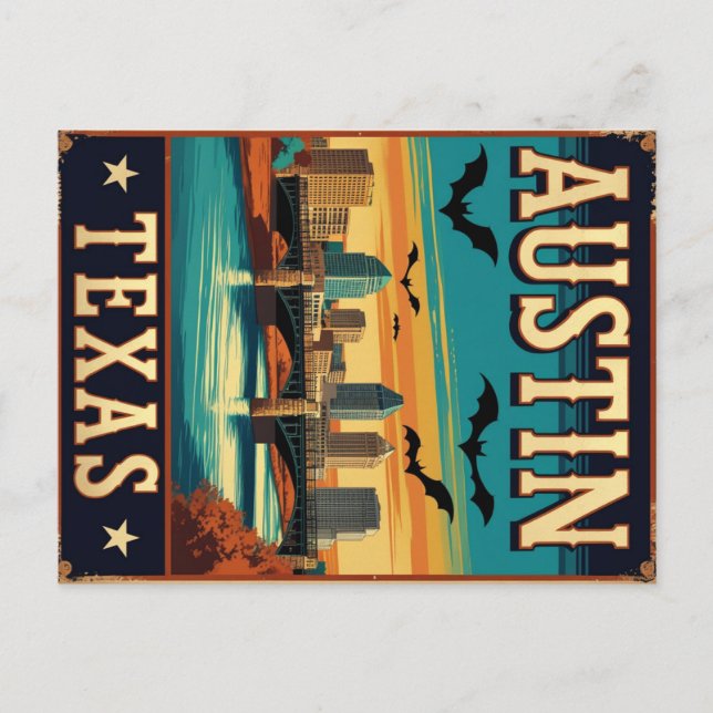 Austin Texas Skyline with Bats Postcard (Front)