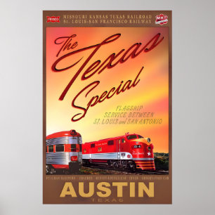 Austin Texas Special Retro Train Poster MKT Katy