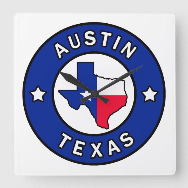 Austin Texas Square Wall Clock (Front)