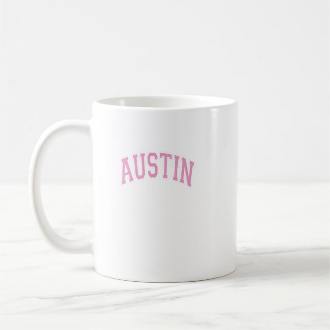 Austin Texas Tx Varsity Style Pink Text  Coffee Mug (Left)