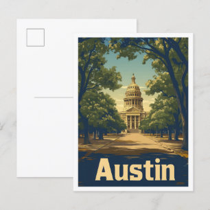 Austin Texas USA Art Vintage Travel Illustration Postcard