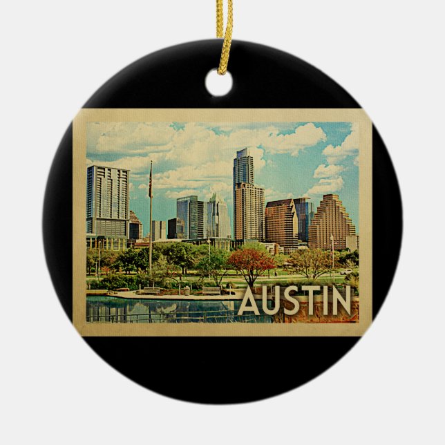 Austin Texas Vintage Travel Ceramic Ornament (Front)