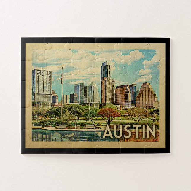 Austin Texas Vintage Travel Jigsaw Puzzle (Horizontal)
