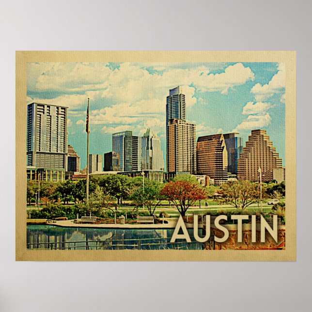 Austin Texas Vintage Travel Poster (Front)