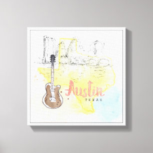 Austin,Texas   Watercolor Sketch Canvas Print