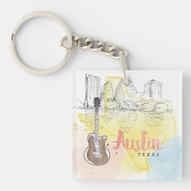 Austin,Texas | Watercolor Sketch Keychain (Front)