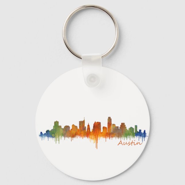 Austin Texas watercolor skyline v2 Keychain (Front)