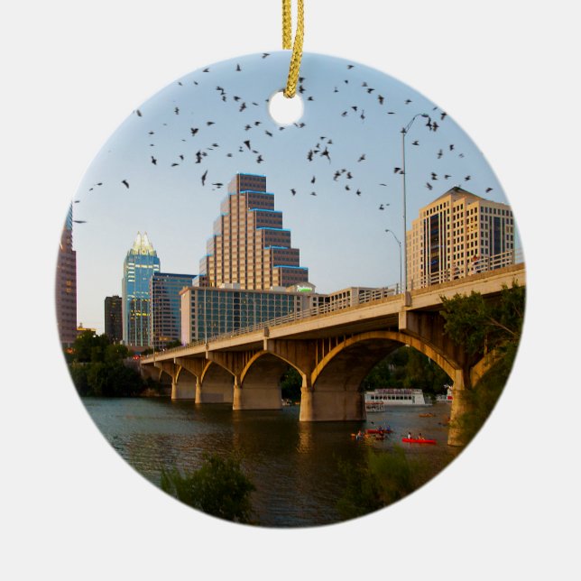 Austin, Texas with Bats Ceramic Ornament (Front)
