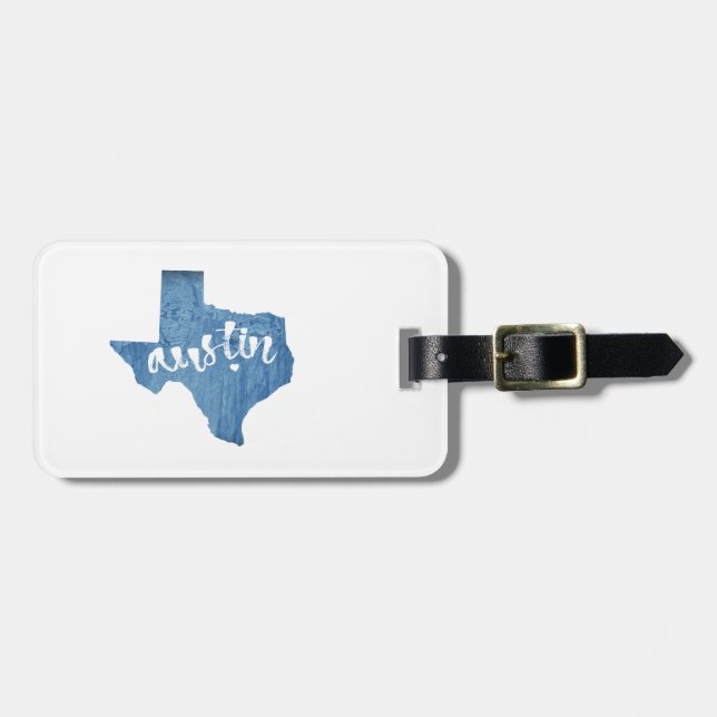Austin, Texas Wood Grain Luggage Tag (Front Horizontal)