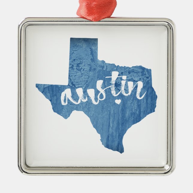 Austin, Texas Wood Grain Metal Ornament (Front)