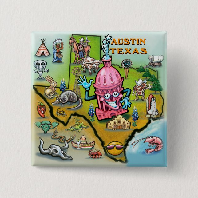 Austin TX 2 Inch Square Button (Front)