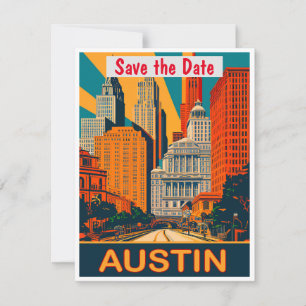 Austin, TX, Enregistrer la date, carte postale Vin