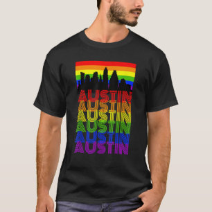 Austin TX Gay Pride Parade Rainbow City Skyline LG T-Shirt