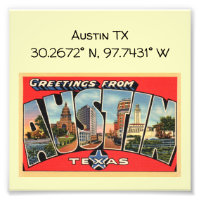 Austin TX Map Coordinates Vintage Style
