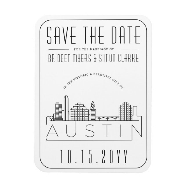 Austin, TX Wedding Stylized Skyline Save the Date Magnet (Vertical)