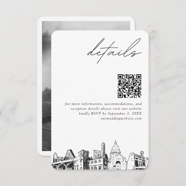 Austin Wedding Details QR Code Small Enclosure Card (Front/Back)