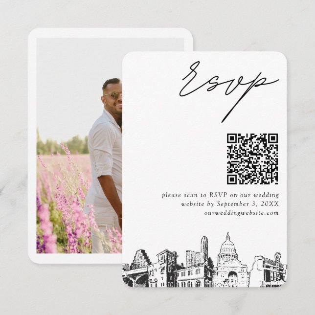 Austin Wedding RSVP QR Code Carte de petit boîtier (Devant / Derrière)