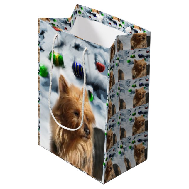 Australaian Terrier Christmas Medium Gift Bag (Front Angled)