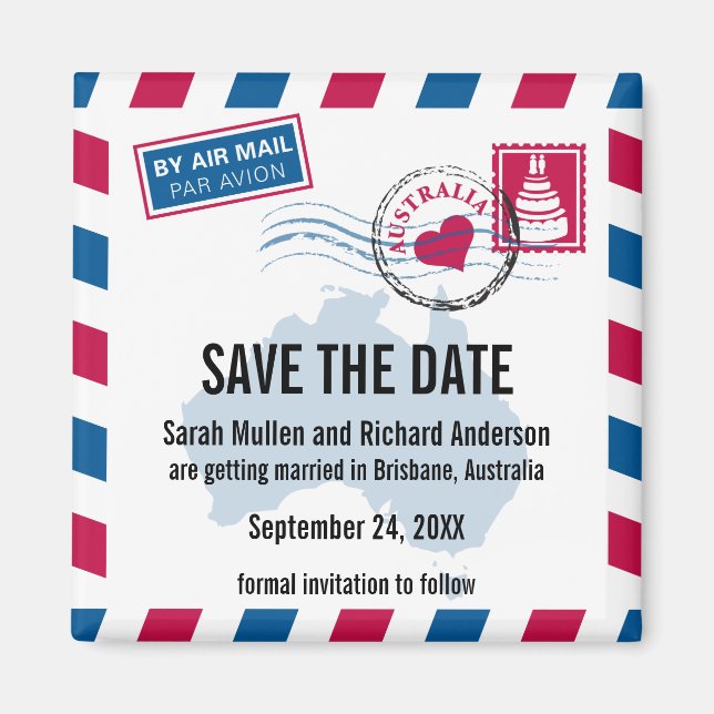 Australia Air Mail Wedding Save the Date Magnet (Front)