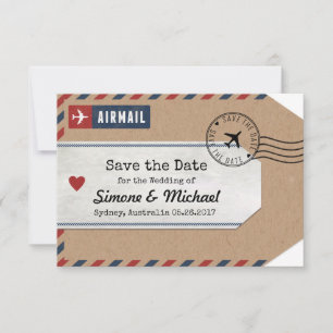 Australia Airmail Luggage Tag Save Date with Map Save The Date