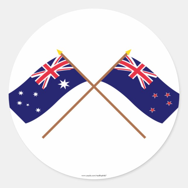 Australia and New Zealand Crossed Flags Classic Round Sticker (Front)