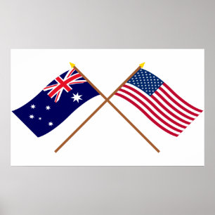 Australia and United States Crossed Flags Poster