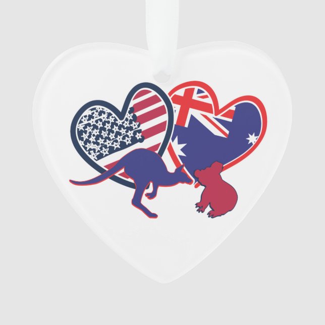 Australia and United States Flag Hearts Ornament (Front)