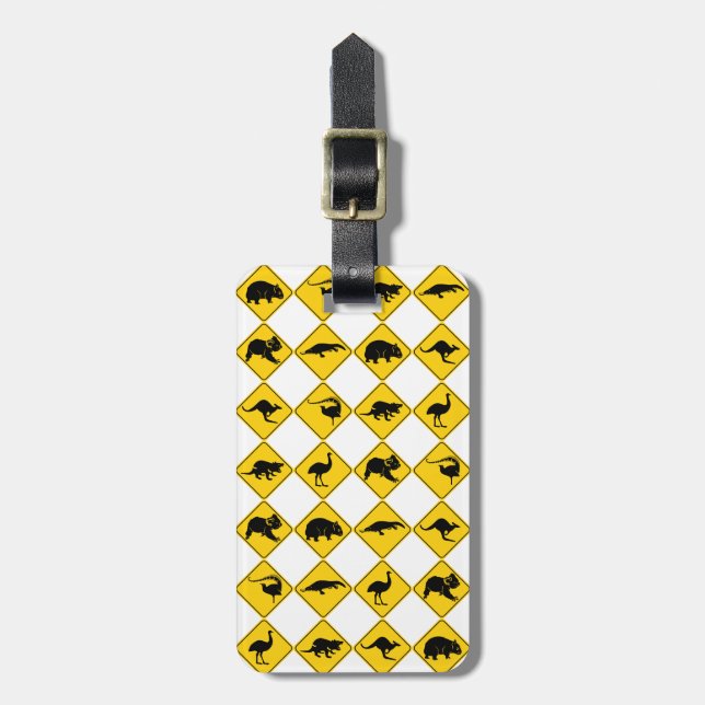 Australia Animal Road Sign Chequerboard Pattern Luggage Tag (Front Vertical)