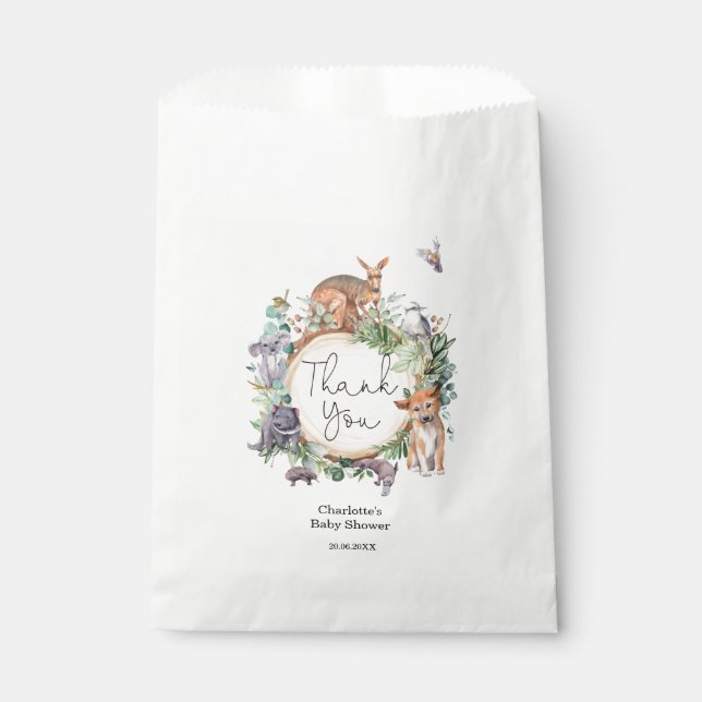 Australia Animals Rustic Wildlife Eucalyptus Baby  Favour Bag (Front)